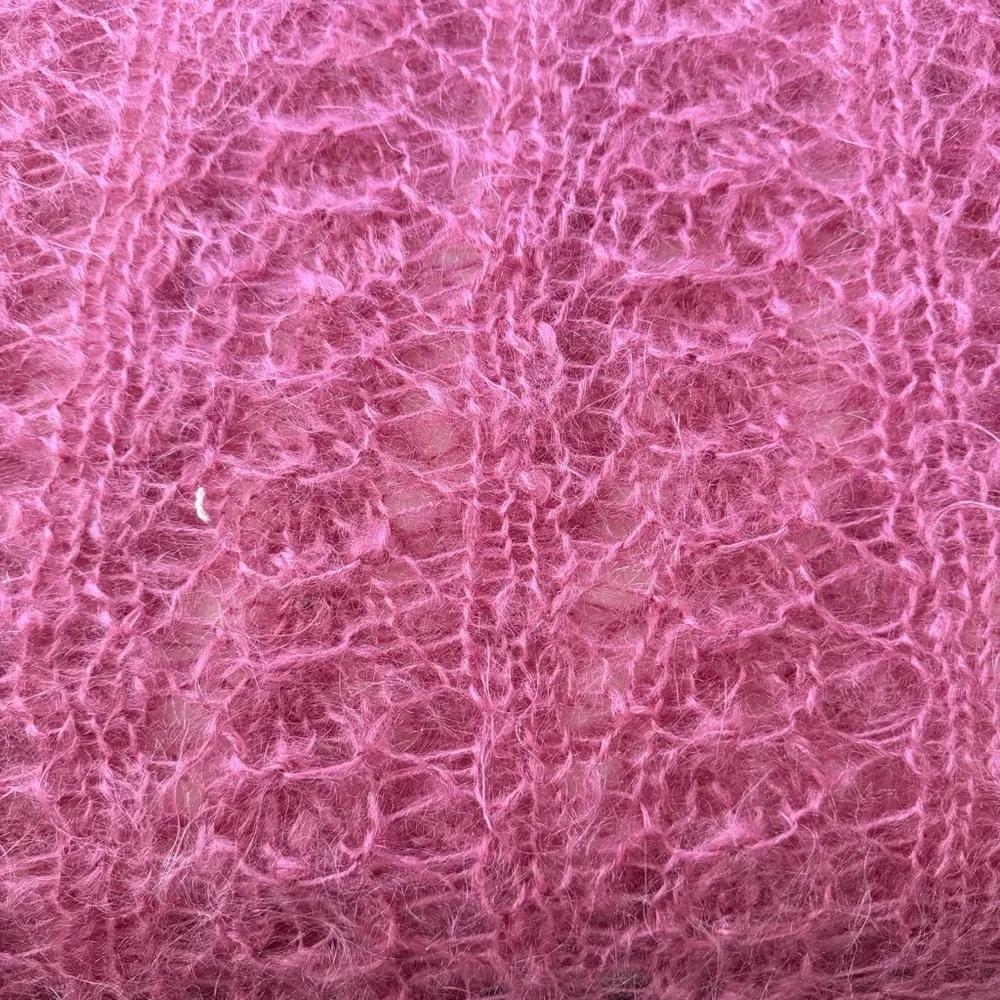 Vintage Mohair Lace Throw / Shawl – Raspberry Pink – Fringe Edges 60”x42”